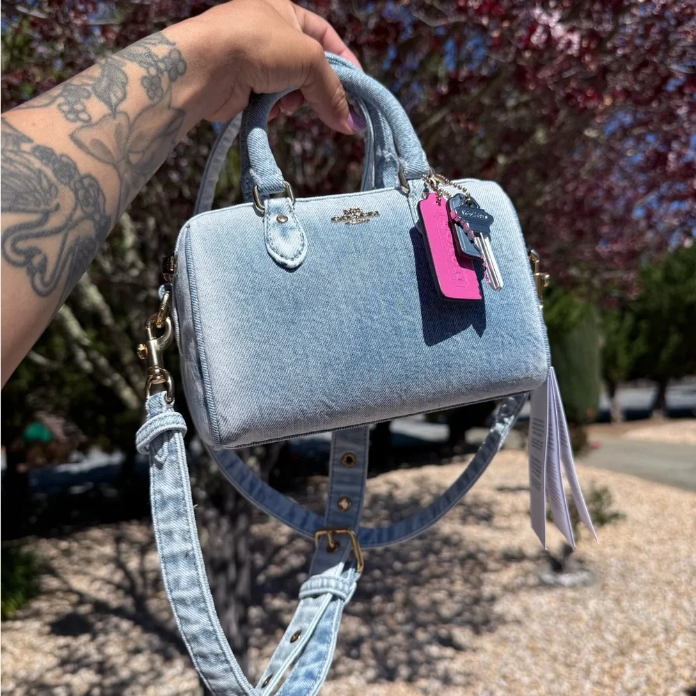 Coach Light Blue Denim Mini Rowan with Pink Tag - Picture 7 of 7